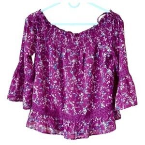 Skies Are Blue Floral Bardot Top Lace Trim
Bell Sleeve Blouse Small NWT